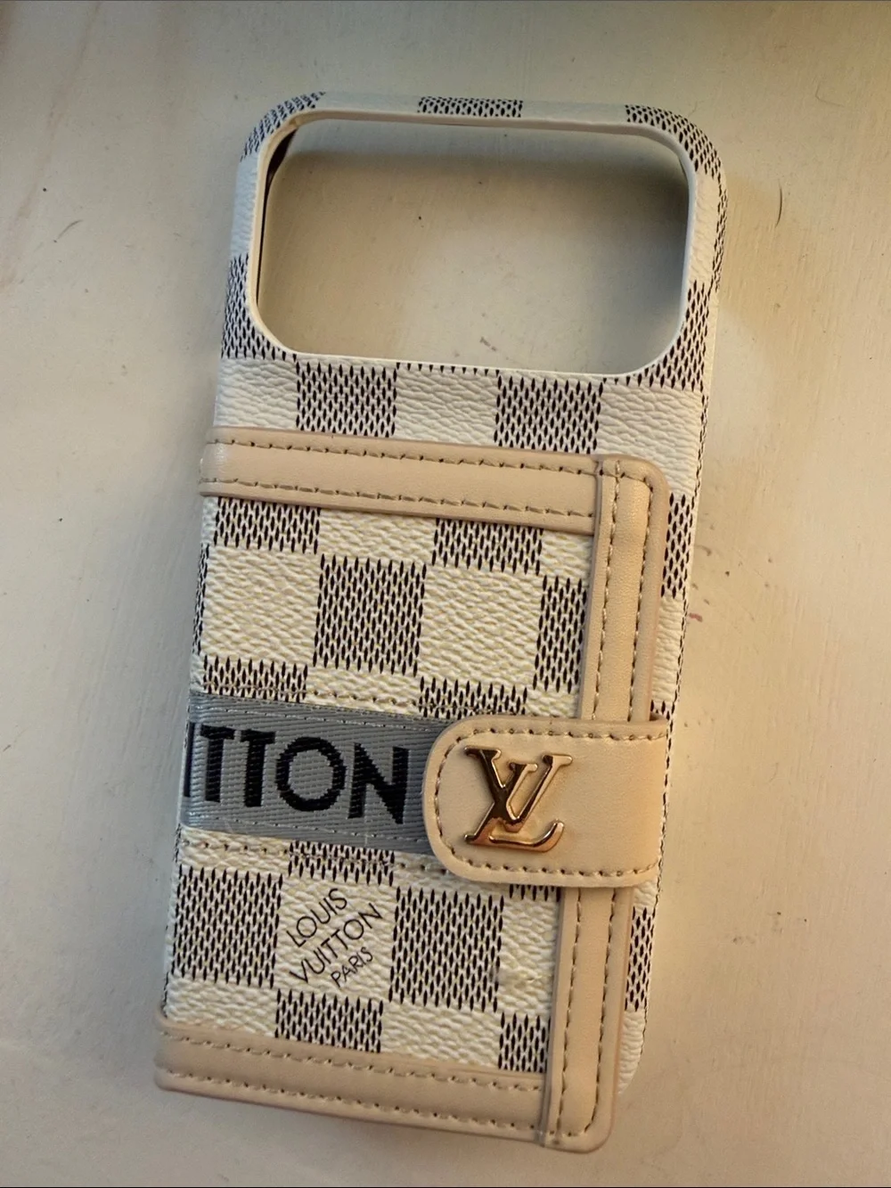 📱BOGOHO📱Beige Checkered Wallet Phone Case w/ Strap For IPhone 17 Pro Max